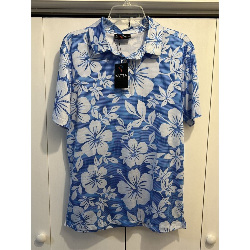 NEW Yatta Golf Polo‎ Shirt Men’s Size S Short Sleeve BLUE FLOWERS Multicolor